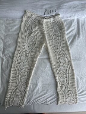BRAND NEW ZARA Cream Crochet Knit Beach Pants